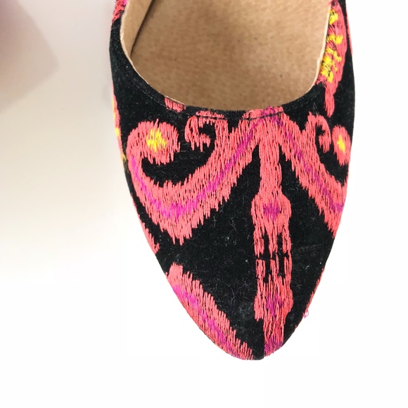 Free People Black Pink Yellow Velvet Clog Heels - Picture 7 of 8